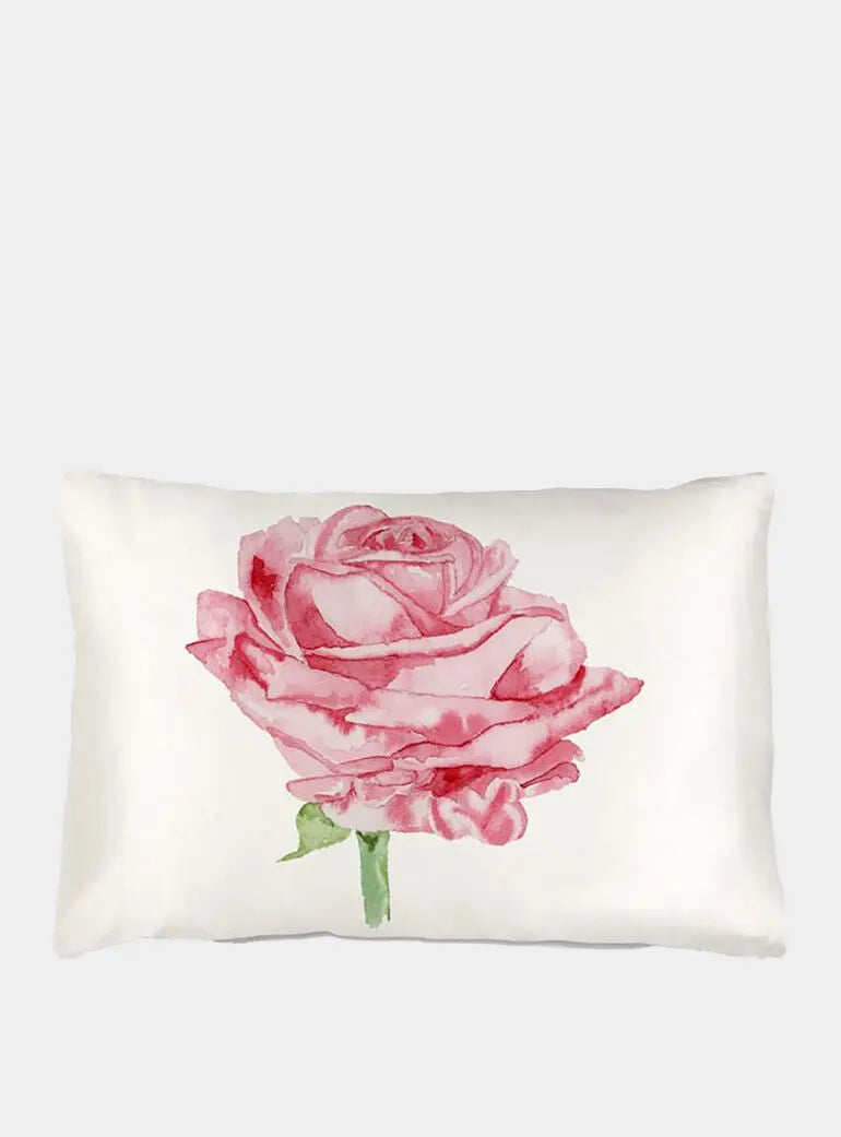 Silk Pillowcase With Red Watercolour Rose Long Studio Design