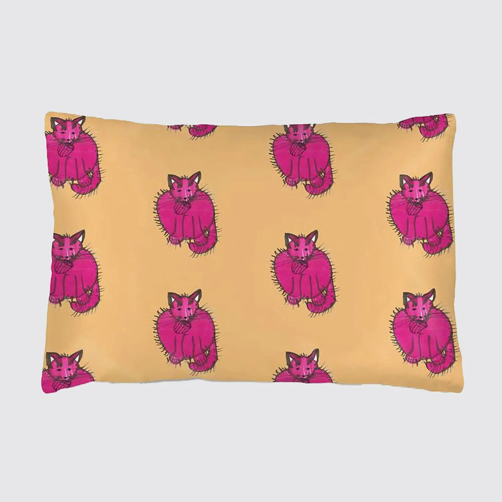 Silk Pillowcase for Children - Orange and Pink - Purry the Burry Long Studio Design