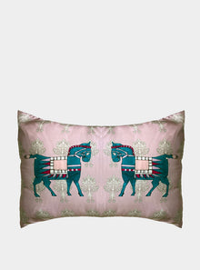  Silk Pillowcase - Pink With Horse Design