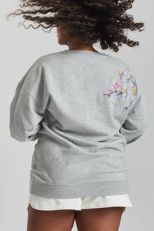  Simia Orchid-Embroidered Ethical-Cotton Sweatshirt - Mist Marl Grey Peachaus