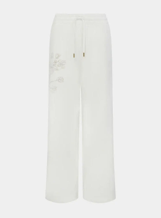 Sitka Blossom-Embroidered Ethical-Cotton Joggers - Moonlight White Peachaus