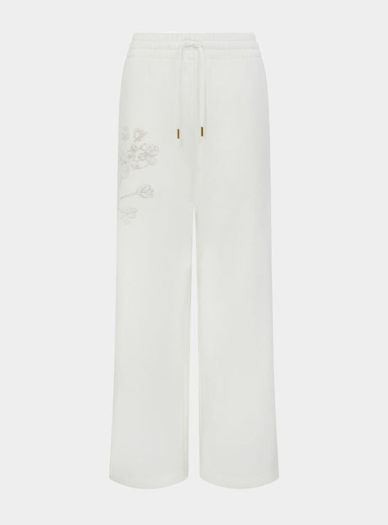 Sitka Blossom-Embroidered Ethical-Cotton Joggers - Moonlight White