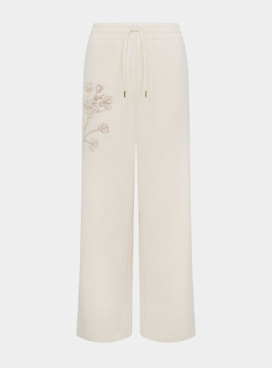 Sitka Blossom-Embroidered Ethical-Cotton Joggers - Shoreline Peach