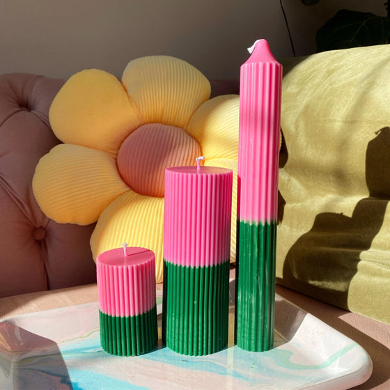 Skinny Tall Drippy Pillar Candle, Pink & Green NO HOLDER Lords Fragrance House