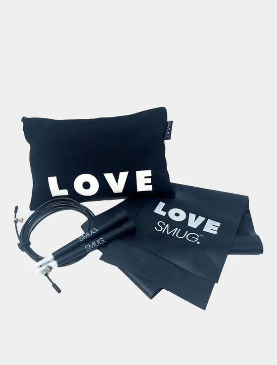 Skipping Rope, Resistance Band & Bag Fitness Set - Love Print, Black SMUG