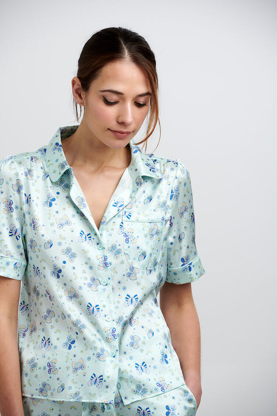 Poppy Glacier Butterfly Silk Blouse