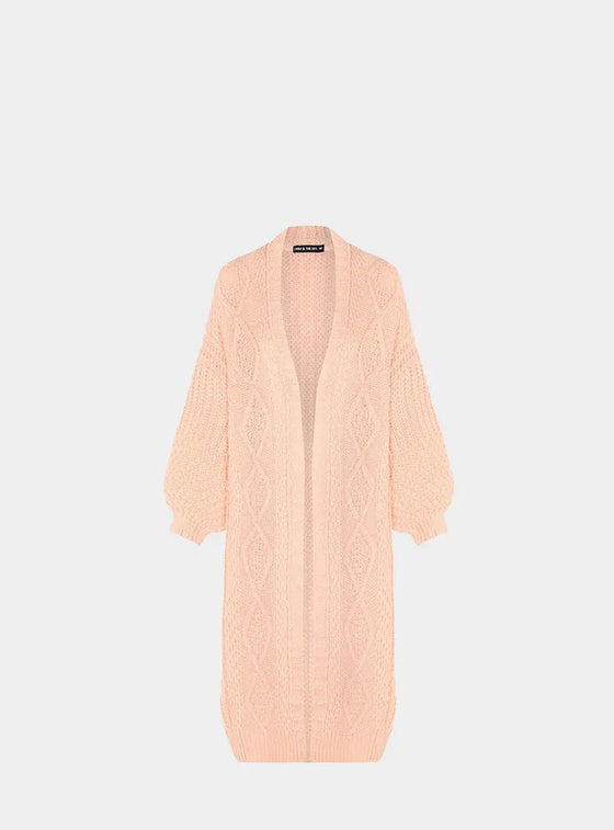 Stevie Cable Balloon Sleeve Long Cardigan - Peach Cara & The Sky