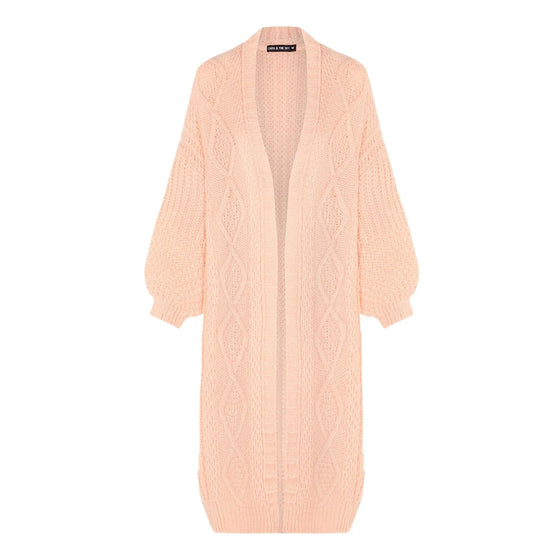 Stevie Cable Balloon Sleeve Long Cardigan - Peach Cara & The Sky