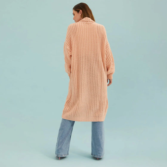 Stevie Cable Balloon Sleeve Long Cardigan - Peach Cara & The Sky