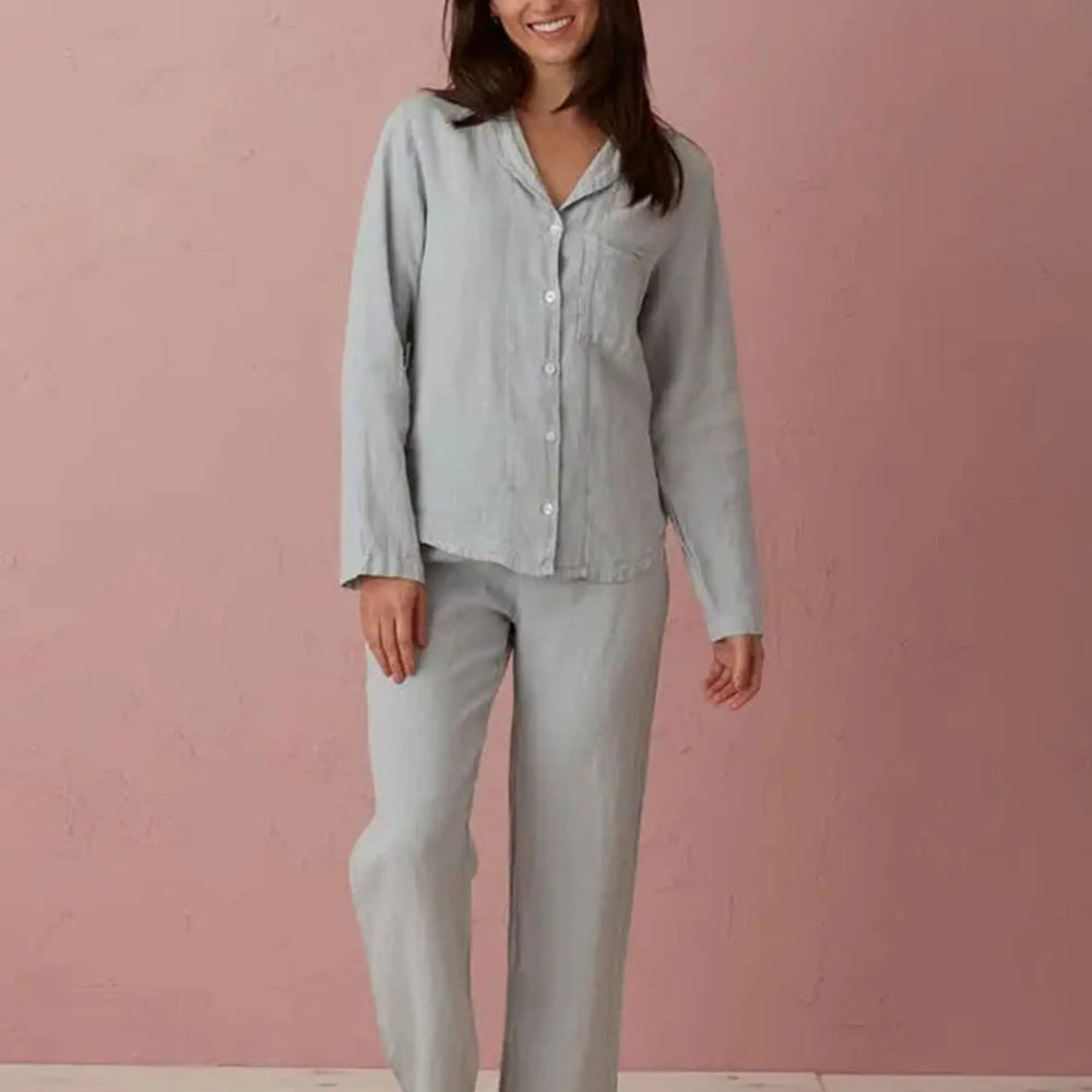 Stone Grey Polly 100% Linen Pyjama Top The Secret Linen Store