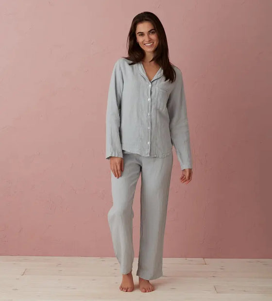 Stone Grey Polly 100% Linen Pyjama Top The Secret Linen Store