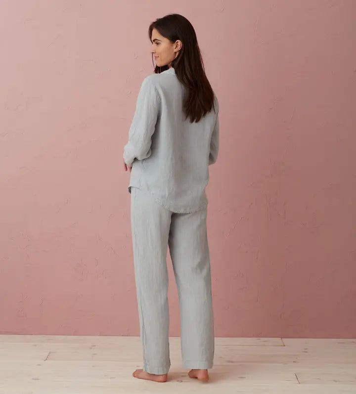 Stone Grey Polly 100% Linen Pyjama Top The Secret Linen Store