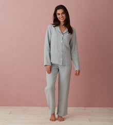  Stone Grey Polly 100% Linen Pyjama Top The Secret Linen Store