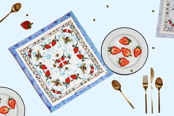 Linen Table Napkin / "Strawberry Garden"