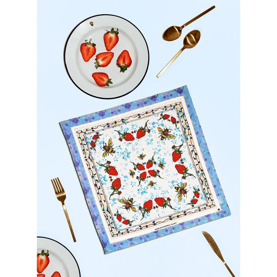 Linen Table Napkin / "Strawberry Garden"