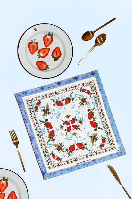 Linen Table Napkin / "Strawberry Garden"