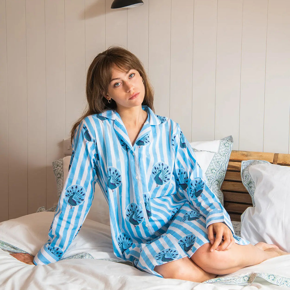 Blue Peacock / Stripe Nightshirt Lulu and Nat