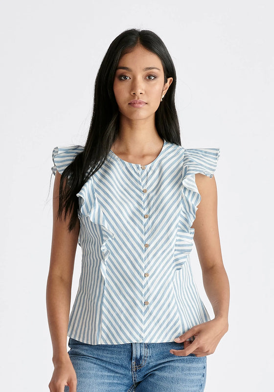 Striped Frilled Cotton Blouse Paisie