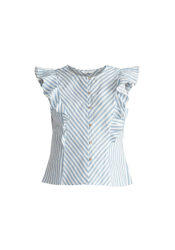 Striped Frilled Cotton Blouse Paisie