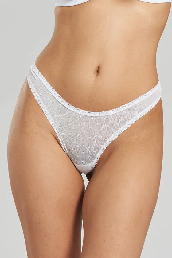 Sugi Recycled-Lace High-Leg Thong - Glacier White Peachaus