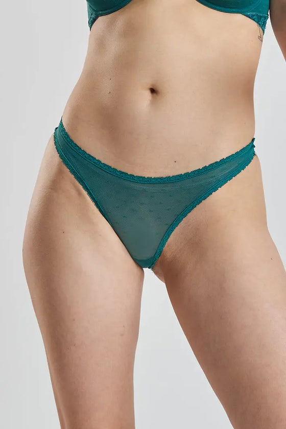 Sugi Recycled-Lace High-Leg Thong - Stormcloud Green Peachaus