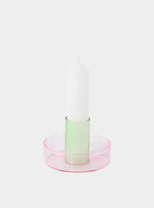  Tapered Candle Holder, Pink & Green Glass