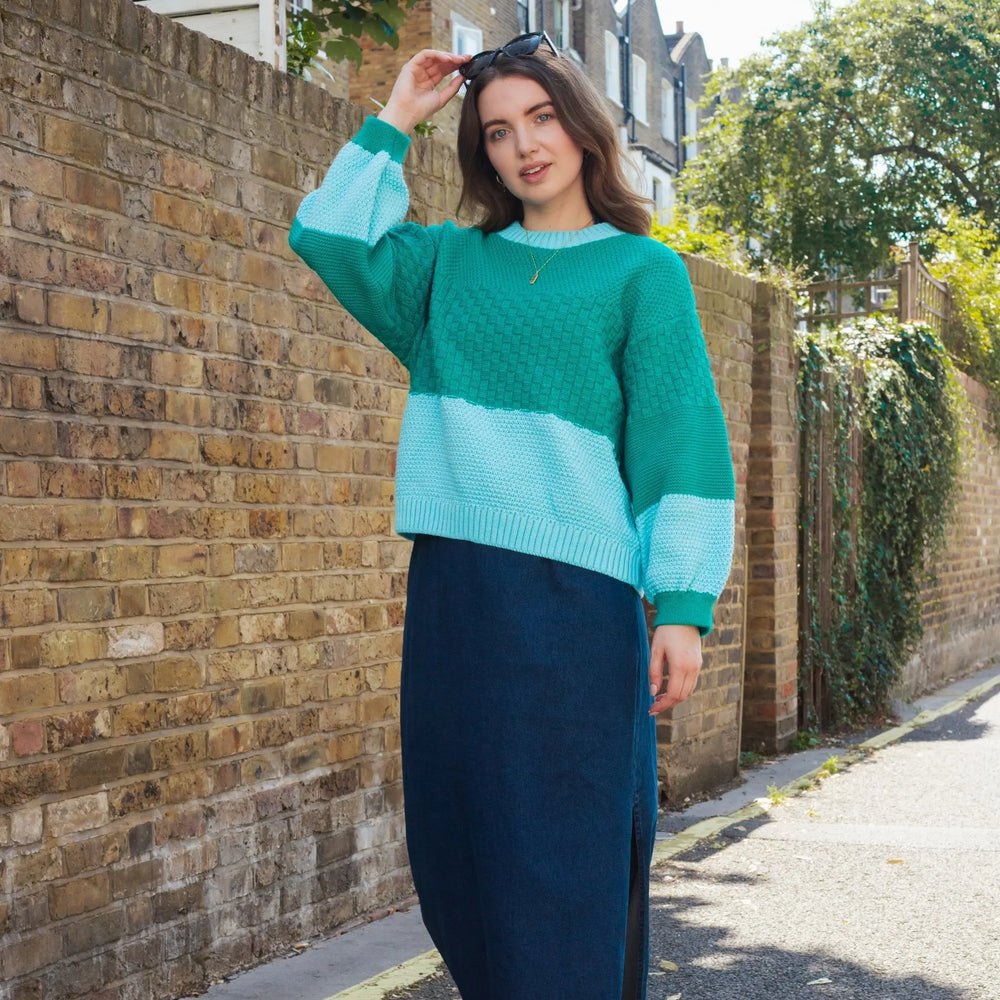 Taz Recycled Cotton Mix Two Tone Jumper - Green Cara & The Sky