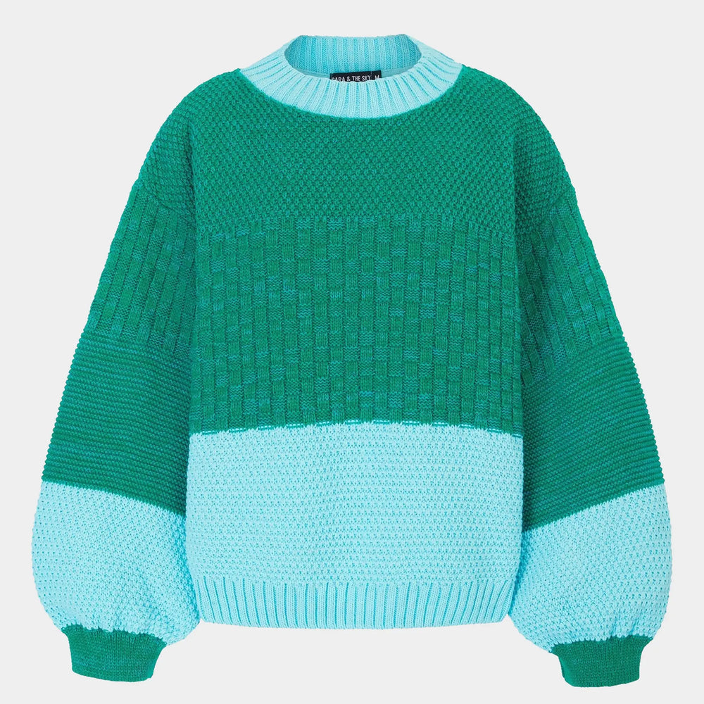 Taz Recycled Cotton Mix Two Tone Jumper - Green Cara & The Sky