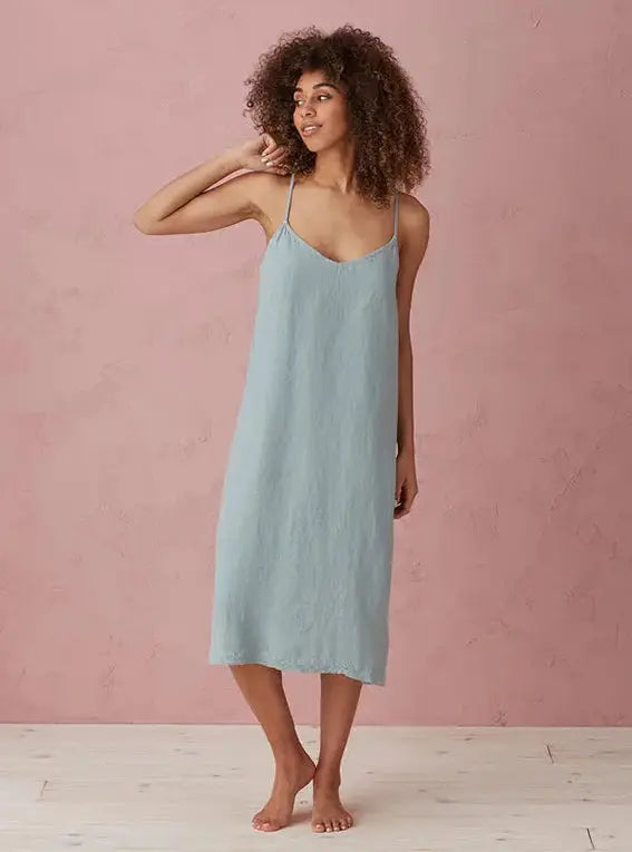 Teal Alice 100% Linen Cami Nightie The Secret Linen Store