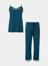 Teal Bamboo Lace Cami Cropped Trouser Pyjama Set Pretty You London