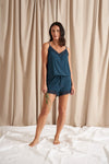 Teal Bamboo Lace Cami Short Pyjama Set Pretty You London