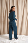 Teal Bamboo Lace V-Neck Pyjama Set Pretty You London