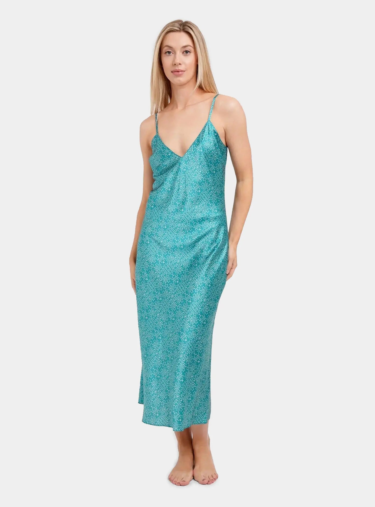 Teal Stars Silk Midi Slip Jessica Russell Flint