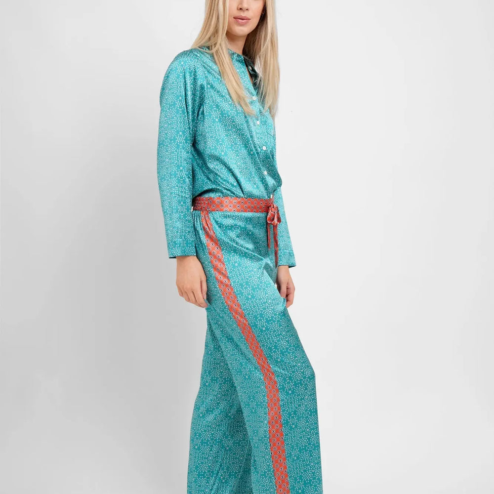 Teal Stars Women's Silk Pyjama Trouser Set Jessica Russell Flint