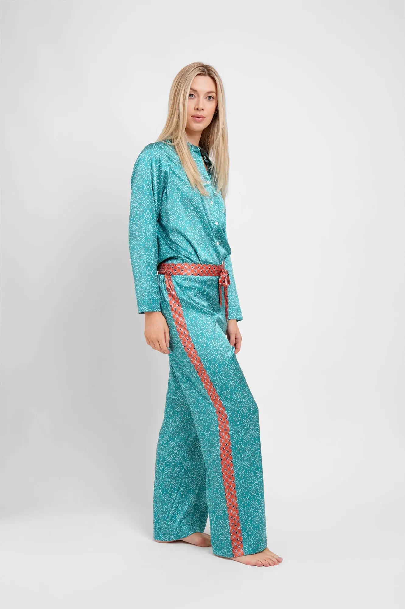 Teal Stars Women's Silk Pyjama Trouser Set Jessica Russell Flint