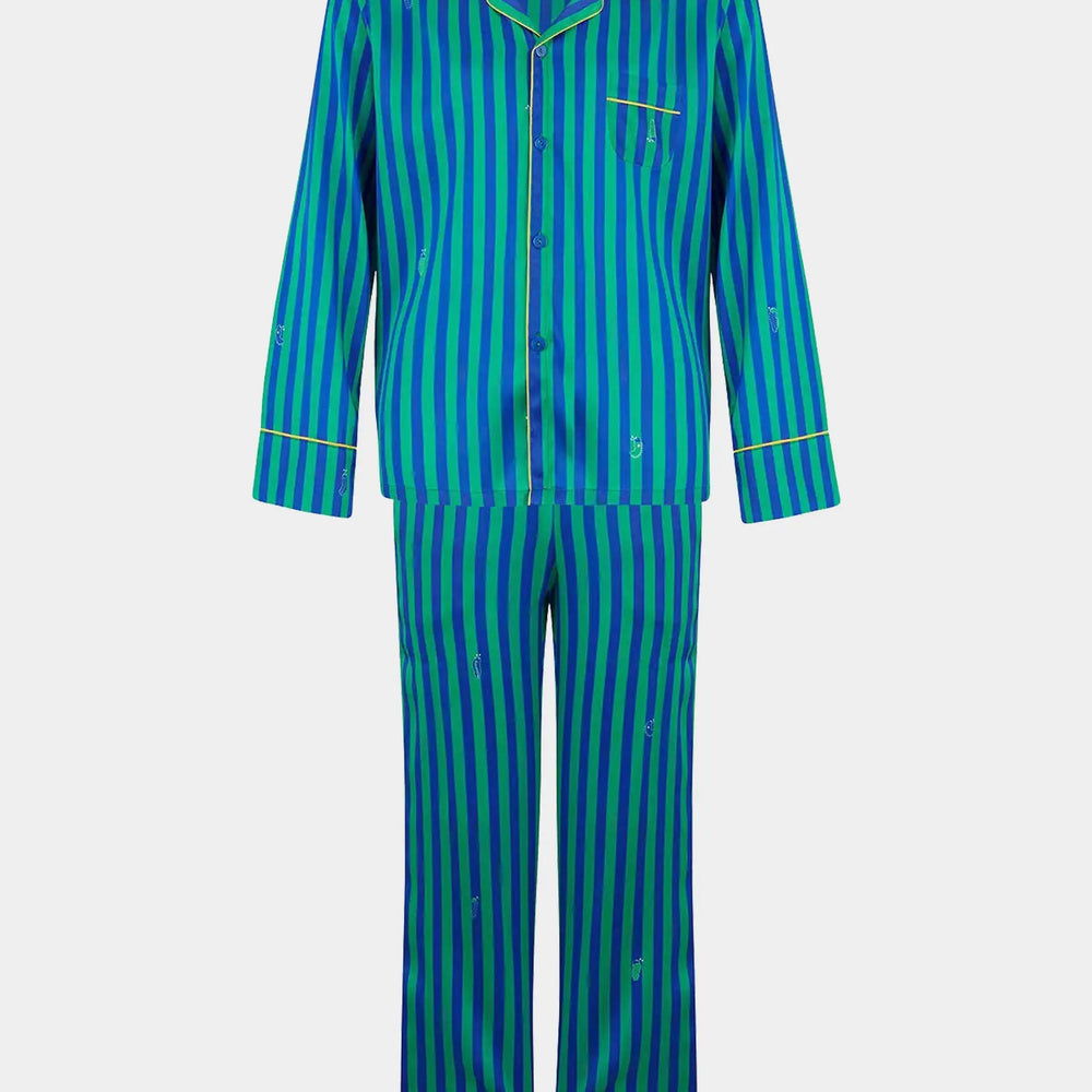 Teddy Rainforest Stripe Boys Silk Pyjama Set Sleepy Wilson