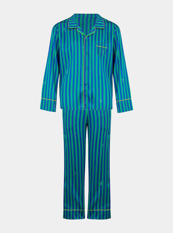 Teddy Rainforest Stripe Boys Silk Pyjama Set Sleepy Wilson