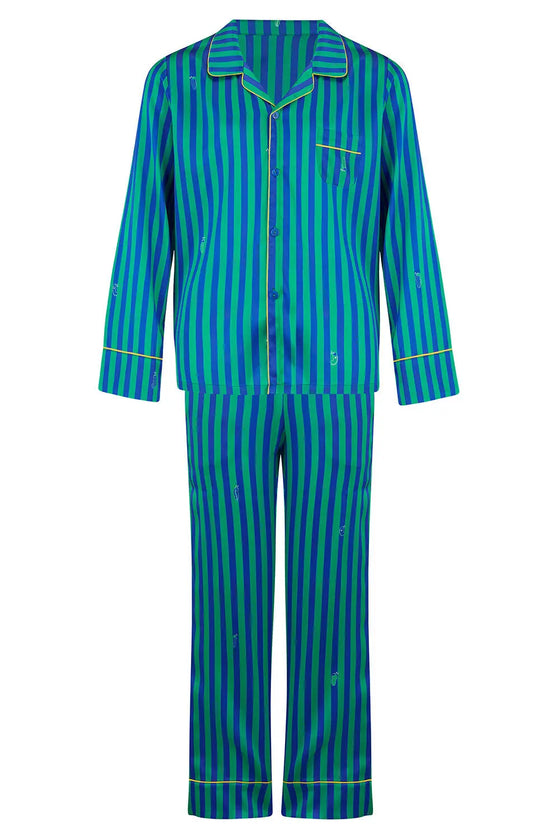 Teddy Rainforest Stripe Boys Silk Pyjama Set Sleepy Wilson