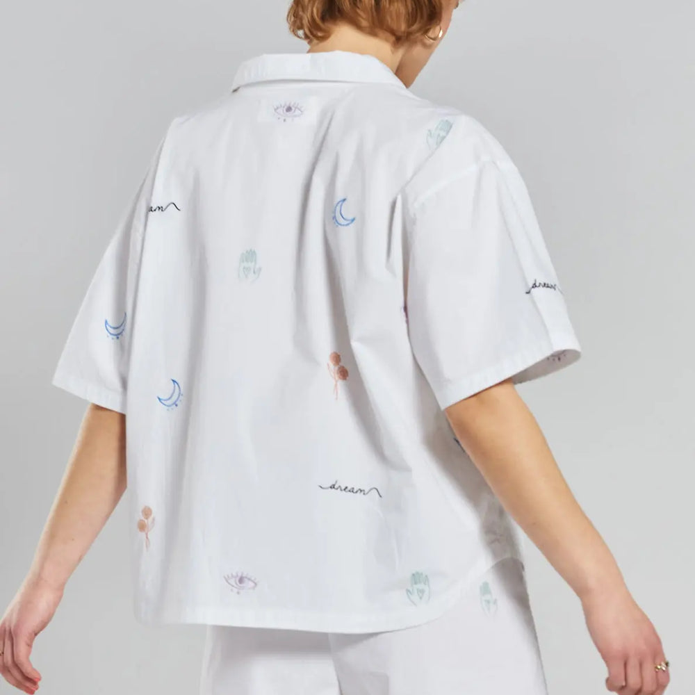 Telopea Embroidered Ethical-Cotton Shirt - Glacier White Peachaus