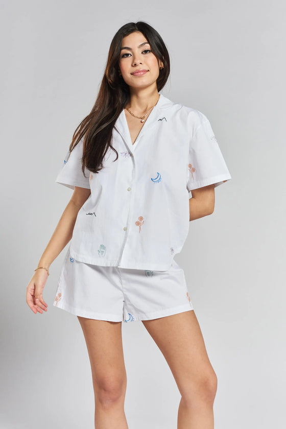 Telopea Embroidered Ethical-Cotton Shirt - Glacier White Peachaus