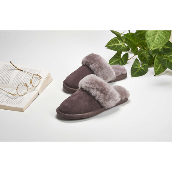 Dolly Truffle Grey Sheepskin Mule Slippers Tessie Clothing