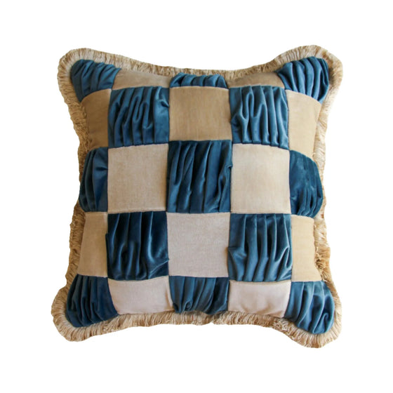 The Collab Cushion: In Casa by Paboy Special Patchwork Blue and Cream Velvet Cushion Daughters of Gaea