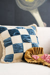 The Collab Cushion: In Casa by Paboy Special Patchwork Blue and Cream Velvet Cushion Daughters of Gaea