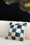 The Collab Cushion: In Casa by Paboy Special Patchwork Blue and Cream Velvet Cushion Daughters of Gaea