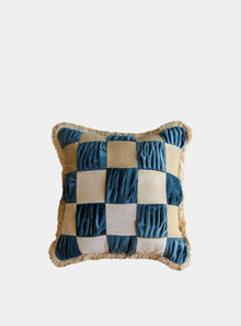  The Collab Cushion: In Casa by Paboy Special Patchwork Blue and Cream Velvet Cushion Daughters of Gaea