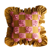  The Collab Cushion: In Casa by Paboy Special Patchwork Ocra and Pink Ruffle Cushion Daughters of Gaea