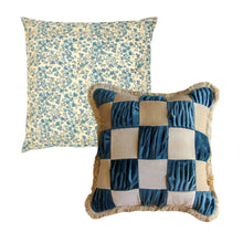  The Collab Set: Special Patchwork Blue and Cream Velvet Cushion X the Arya Silk Cushion Daughters of Gaea