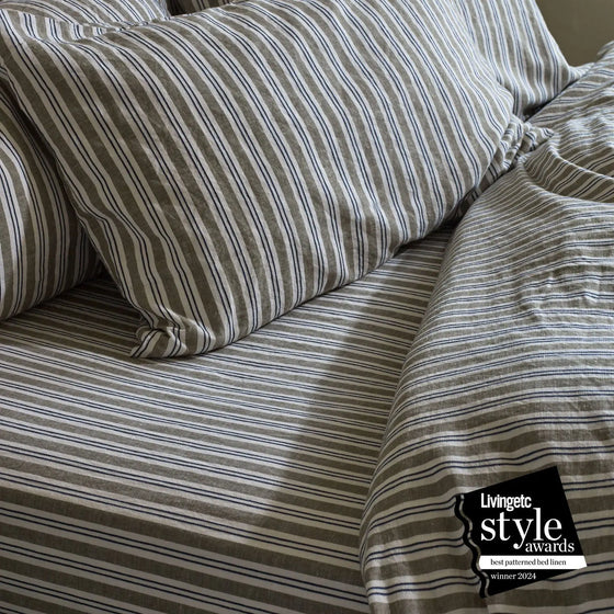 Thyme Somerley Stripe Linen Blend Fitted Sheet Piglet