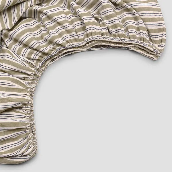 Thyme Somerley Stripe Linen Blend Fitted Sheet Piglet