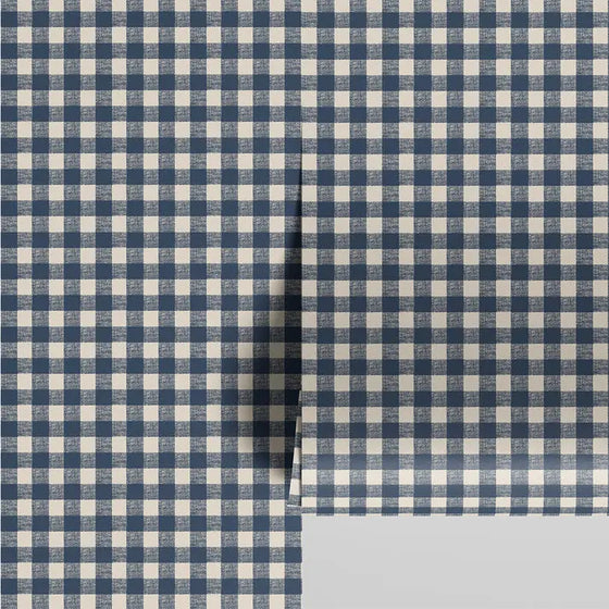 Titan Blue Gingham Wallpaper Piglet